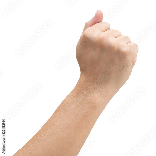 Male showing fist hand isolated on a white background with a clipping path.