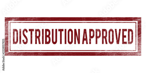 Distribution Approved Rubber Stamp, red grunge rectangular approval seal on transparent background for official document release permission