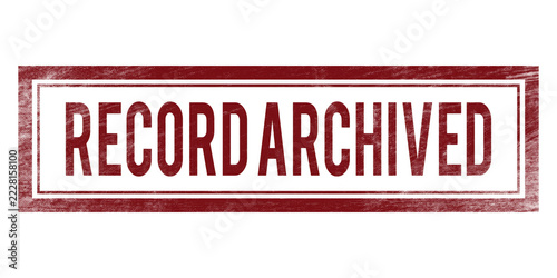 Record Archived Rubber Stamp, vintage red rectangular seal isolated on transparent background for document storage and filing system