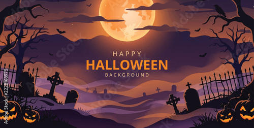 Spooky Halloween night background and empty space for text. Vector Illustration background template