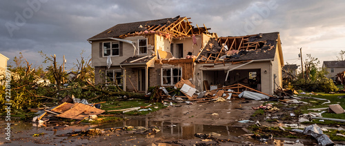 Destroyed House After Severe Storm and Natural Disaster