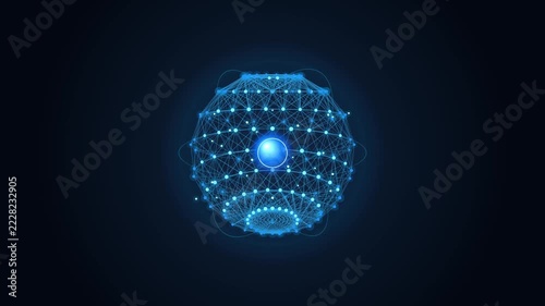Abstract Digital Sphere Composed of Glowing Geometric Network Connections in Blue