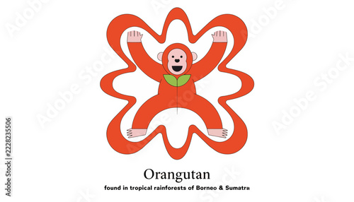 Stylized Orangutan Icon with Abstract Splatter Background - Endangered Primate Symbol