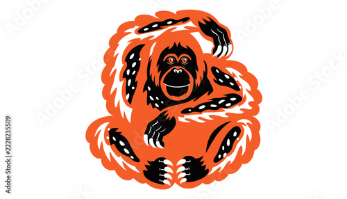 Stylized Orangutan Illustration - Isolated on Transparent Background