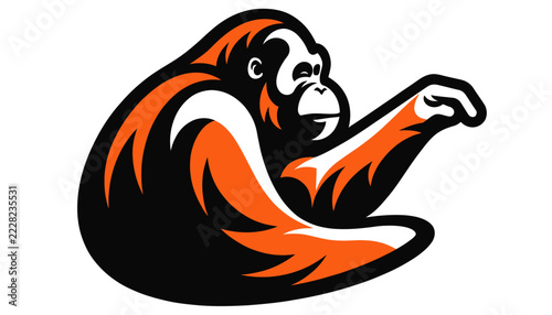 Stylized Orangutan Mascot Logo - Bold Orange and Black Primate Illustration