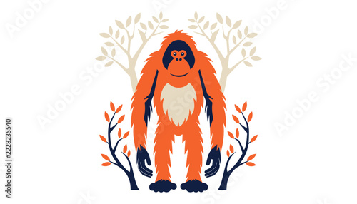 Stylized Orangutan Isolated on Transparent Background, Jungle Themed