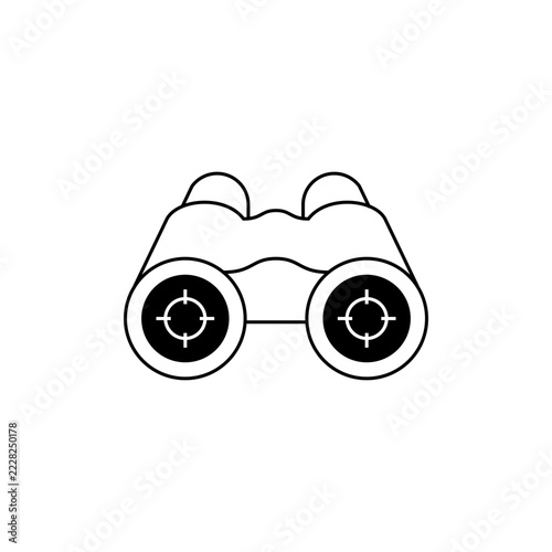 Cybersecurity icon featuring binoculars with target lenses, representing digital surveillance, threat hunting, focused observation, risk discovery, security scanning, and cyber intelligence.