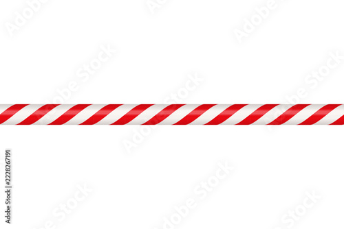Christmas candy cane straight line border with red and white striped. Xmas seamless line with striped candy lollipop pattern. Christmas element. Vector illustration isolated on white background.