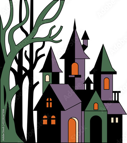 halloween haunted castle in forest vector shape