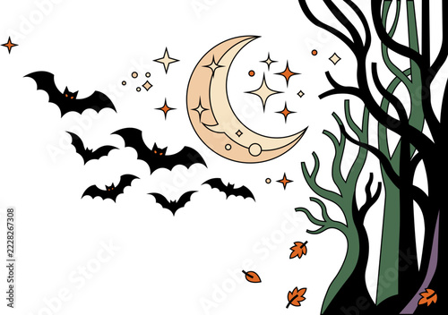 halloween moon bats and spooky trees vector shape