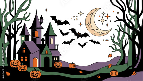halloween haunted castle spooky forest vector shape