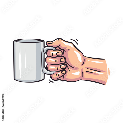 Hand Holding Coffee Mug Color Vector Illustration