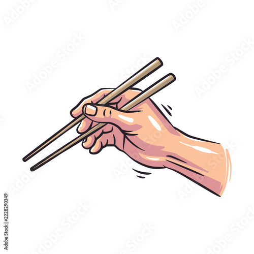 Hand Holding Asian Chopsticks Color Illustration