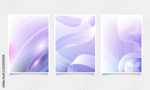 Elegant Lavender Purple Glowing Wave Posters and Fluid Ribbon Covers Set