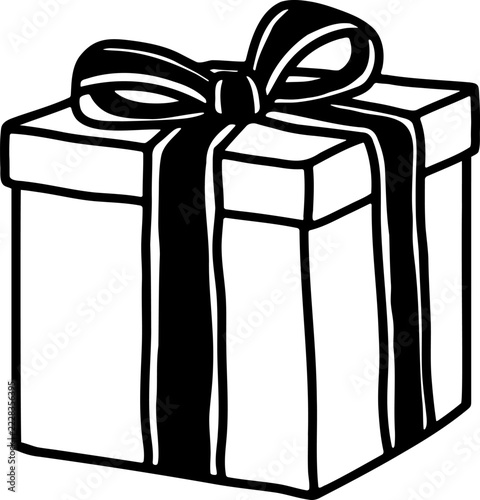 black and white illustration of a Gift box
