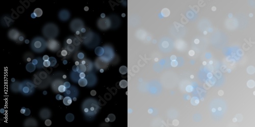 Obraz na plátně Split background, with blue and, white bokeh circles, on black and, light gray s