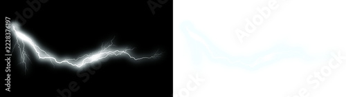 Fotografie Powerful lightning bolt strike, electric energy discharge flash, bright white at