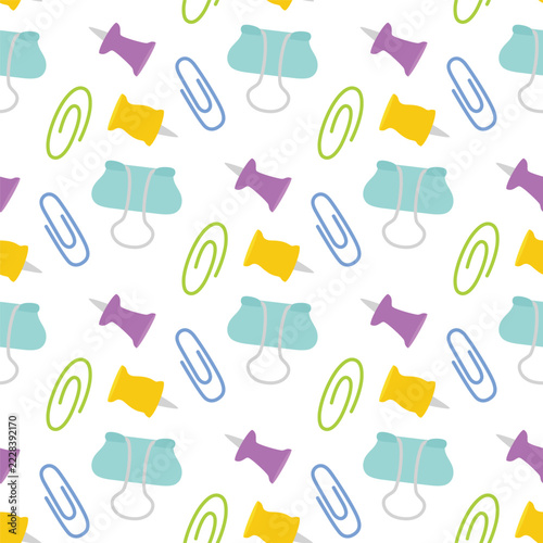paperclip and push pin office supplies pattern