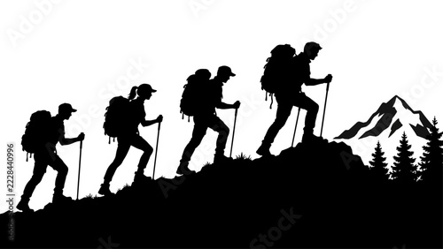 hiking silhouette, hiking, backpacker, trekking, mountain, outdoor, adventure, backpack, nature, explorer, camping, travel, black silhouette, vector, icon set