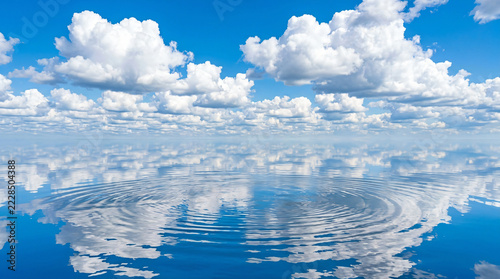 Blue Sky White Clouds Water Surface Ripple Reflection Landscape
