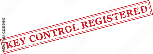Red rubber stamp with the text key control registered inside a rectangular border, isolated on a white background, grunge texture