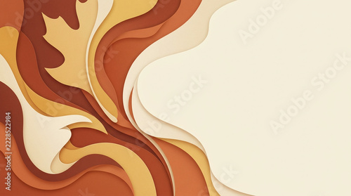 Abstract layered paper cut background with flowing waves of orange tones