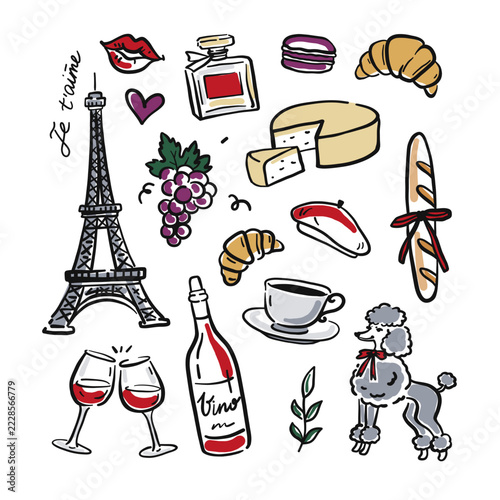 Colorful Paris and France Doodle Vector Collection