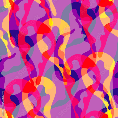 Abstract Seamless Pattern with Overlapping Organic Fluid Shapes in Vibrant Colors