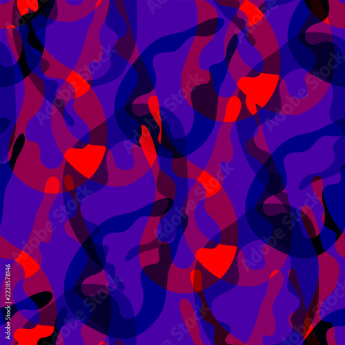 Abstract Seamless Pattern with Overlapping Organic Fluid Shapes in Vibrant Colors