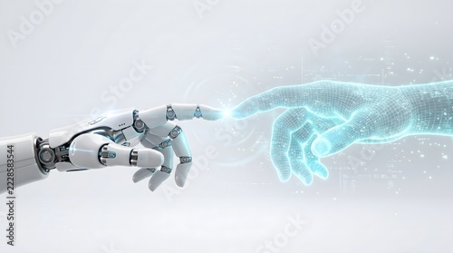Robotic Hand and Human Wireframe Hand Touching