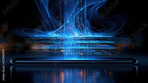 Digital data stream flowing from a smartphone screen
