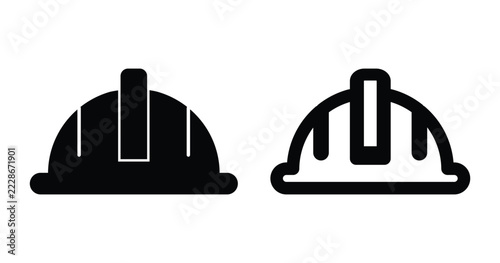 Safety Helmet Icon Set with Hard Hat, Protective Gear and Construction Symbols. Outline and Solid Style Editable Vector Illustration.