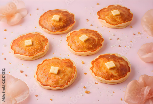 Small delicious sweet cakes with creamy butter on top of them, presented as a gourmet bakery dessert snack for food lovers