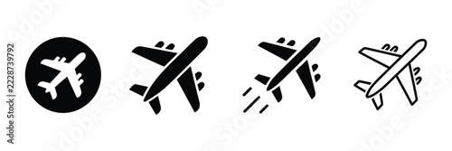 Aircraft symbol set with circular badge design for airport information flight schedules aviation business and travel applications
