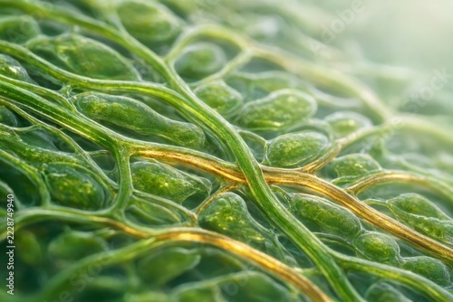 Microscopic view of plant stem cells in vibrant green and gold r