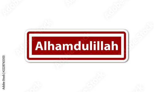 A sticker featuring the arabic phrase alhamdulillah written in white on a red background, isolated on transparent background