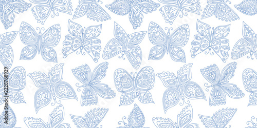 Butterflies decorative outline seamless pattern vector background wallpaper paper textile