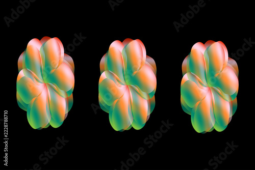 Modern abstract vector illustration featuring a set of transparent overlapping floral petals in vibrant orange and green gradient colors on a dark black backdrop.