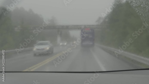 Driving on foggy wet highway in zacatlan puebla