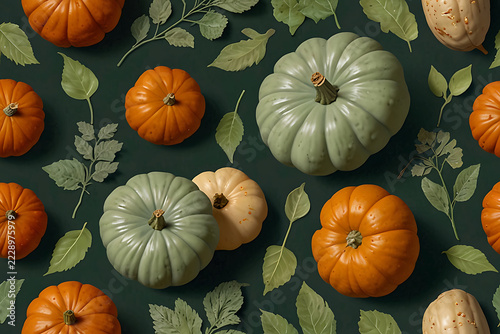 A highly realistic seamless pattern of freshly harvested pumpkin wedges