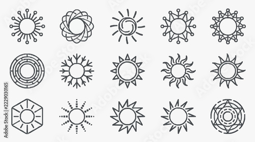 Creative geometric sun and circular pattern designs for branding and illustrations