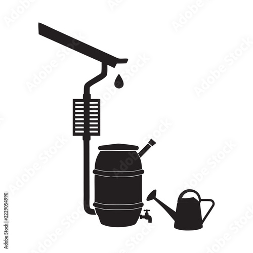 Residential Rainwater Harvesting System with Collection Barrel and Gutter