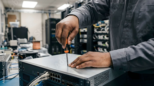 Focused IT professional configuring server security with precise terminal commands, showcasing cybersecurity best practices like SPF, DKIM, DMARC, and network hardening for robust data protection and