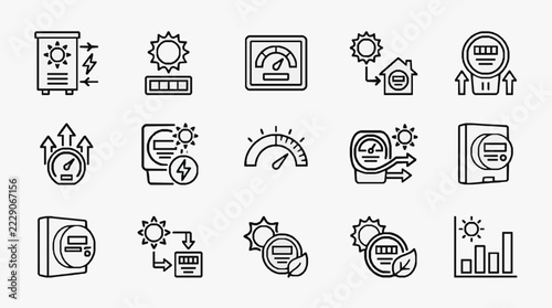 Solar Energy and Smart Home Management Icon Collection for Renewable Energy Projects