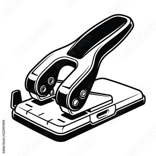 Two Hole Paper Punch Office Equipment Monochrome Vector