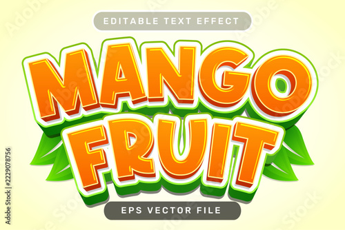 Mango Fruit Green Orange Editable Text Effect with Tropical Leaf Decoration