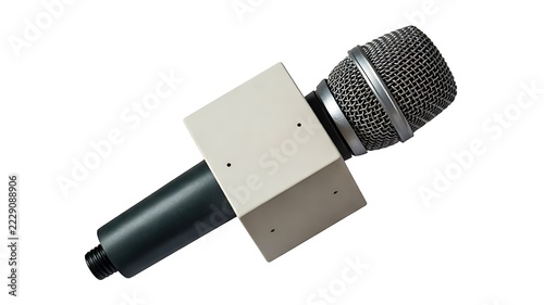 Handheld microphone isolated on white background for audio recording and broadcasting