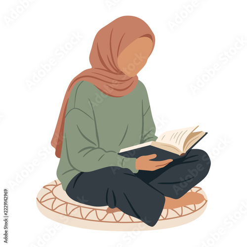 Faceless Muslim Woman in Hijab Reading Book