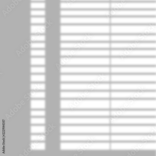 Realistic Venetian window blinds slats shadow overlay isolated on transparent background. Black and white blurred window silhouettes. Mock up element shadow effect