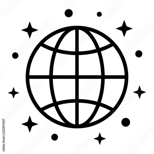 Minimalist globe with stars icon symbolizing global connectivity and space